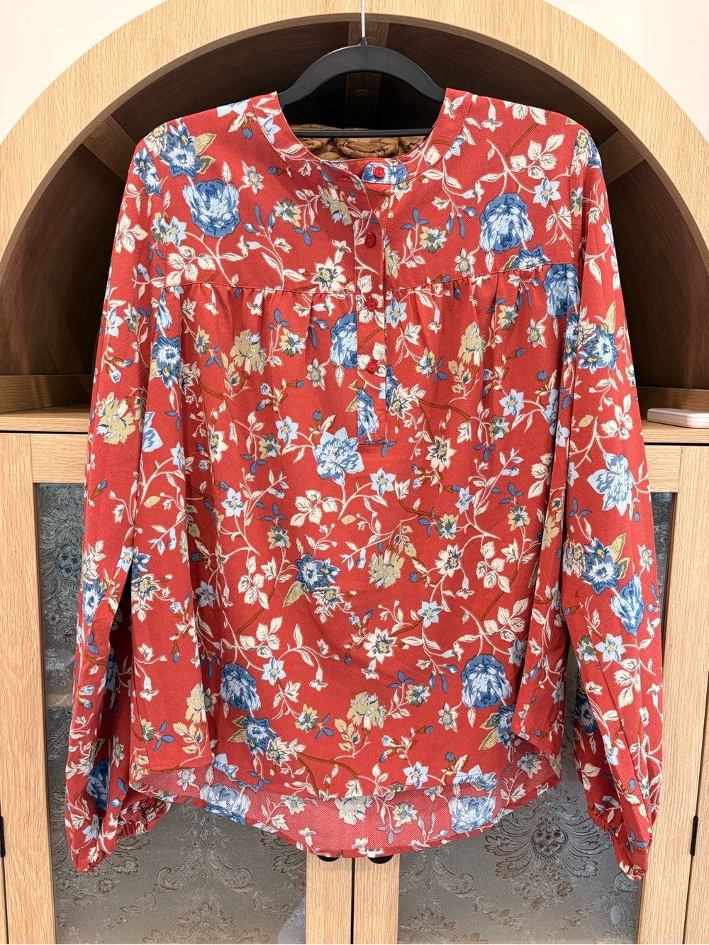 Kori Rust Red Floral Button-Front Blouse